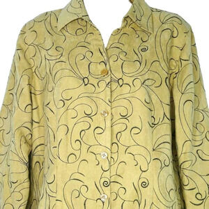 Sag Harbor Embroidered Shirt Y-neck Women Size M Tan Long Sleeve MicroFiber